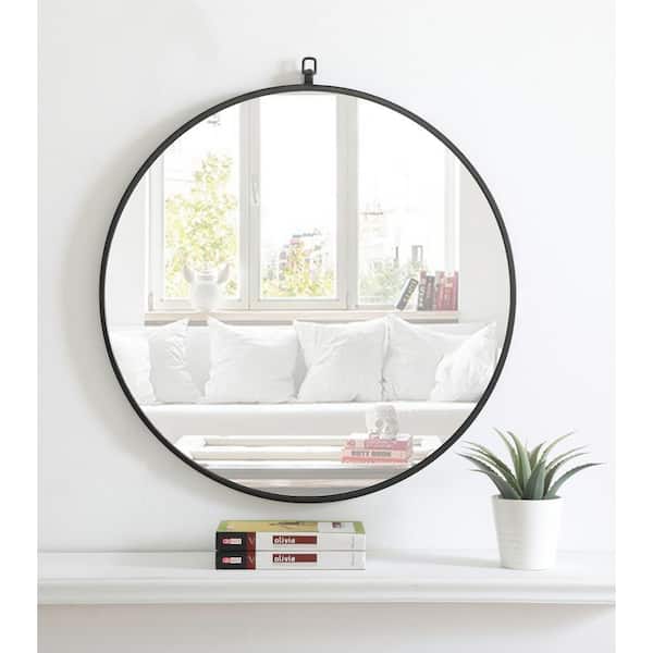 Large Round Black Modern Mirror (48 in. H x 48 in. W)