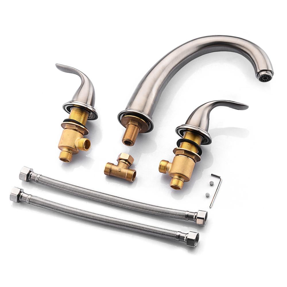Brushed Nickel Dual Handle Roman Tub Faucet with Long Spout