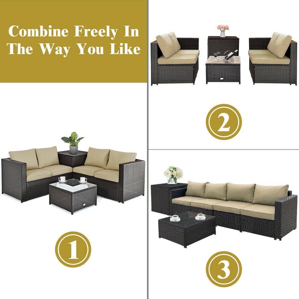 Brown 4-Piece Rattan Wicker Outdoor Patio Set with Cushions