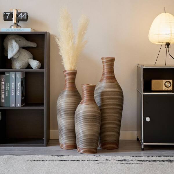 CSC DECOR INC 22 in. 25 in. 29 in. Brown Plastic Cylinder Decorative Floor Vase Desktop Vase Home Decoration Flower Stand Set of 3