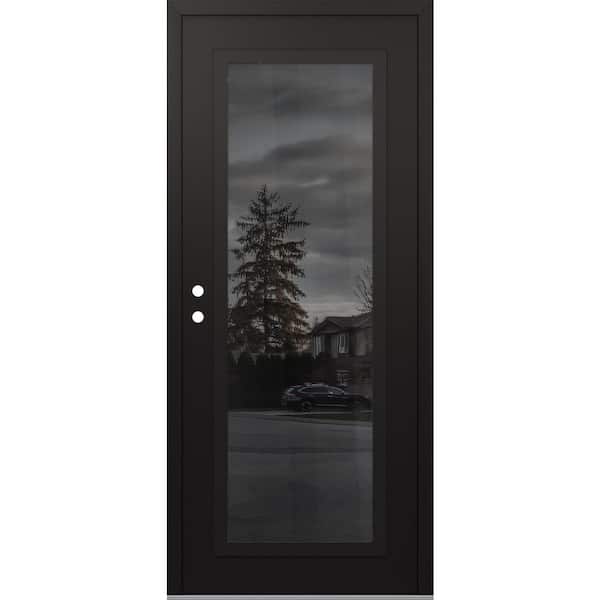 C1 36 in. x 80 in. Black P Right-Hand/Inswing Mirrored Glass Black/Black Steel Prehung Front Door