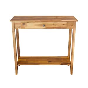 32 in. L Natural 30 in. H Rectangle Acacia Wood Console Table with Drawer and Lower Shelf