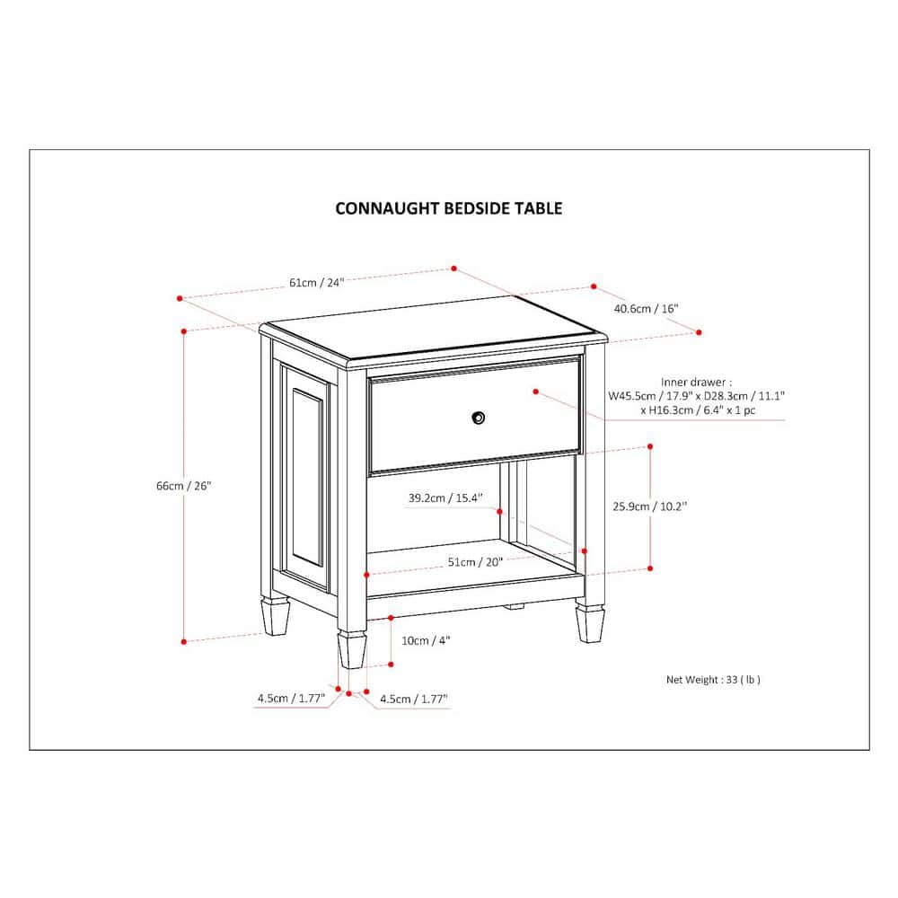 Connaught Distressed Gray Solid Wood Traditional Nightstand with 2 Drawers