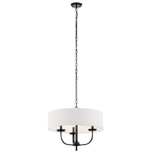 Kennewick 20 in. 3-Light Black Traditional Shaded Drum Chandelier for Dining Room