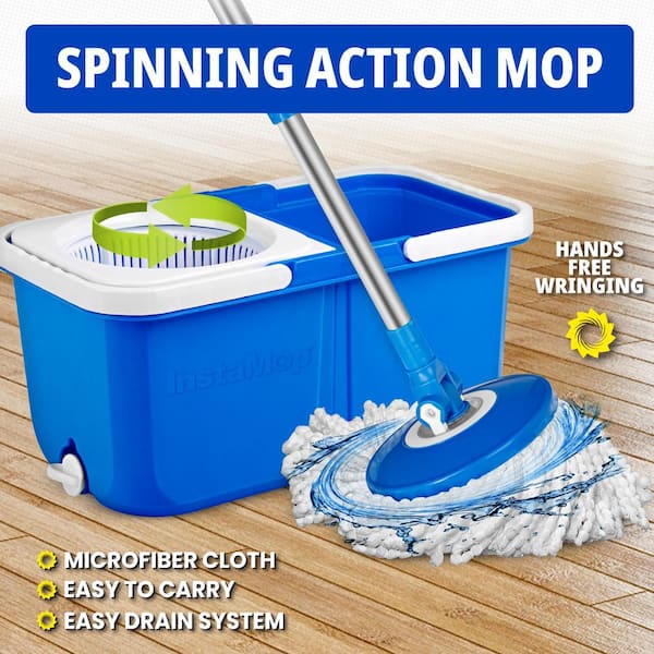 360° Spin Floor Mop Bucket Set Microfibre 2 Heads Wringer Home Industrial  Floor