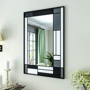 24 in. W x 36 in. H Rectangle Black Aluminum Frame Tempered Glass Wall-Mounted Mirror Modern Color Matching Mirror