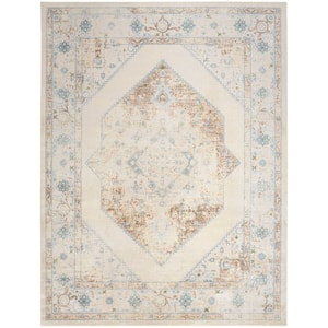 Astra Machine Washable Ivory Blue 7 ft. x 9 ft. Center medallion Traditional Area Rug