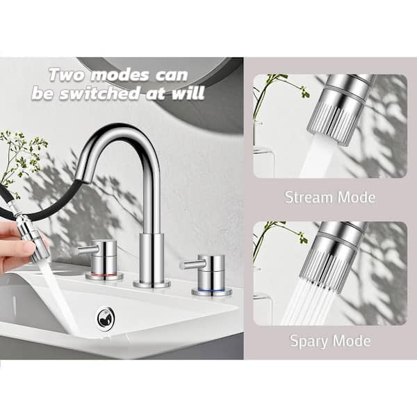 Double handle 8 in. Widespread Bathroom Faucet 3 Hole Bathroom Sink Faucet in Polished Chrome