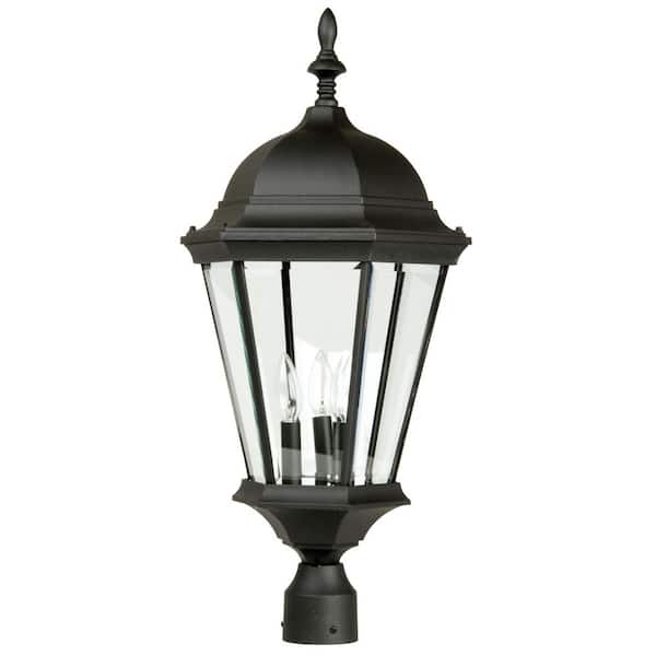 Straight Glass Cast 1 Light Black Aluminum Hardwired Outdoor Weather Resistant Post Light with No Bulb Included