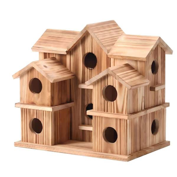 OGETFUUR 10-Hole Wood Birdhouse Garden Courtyard Backyard Decor