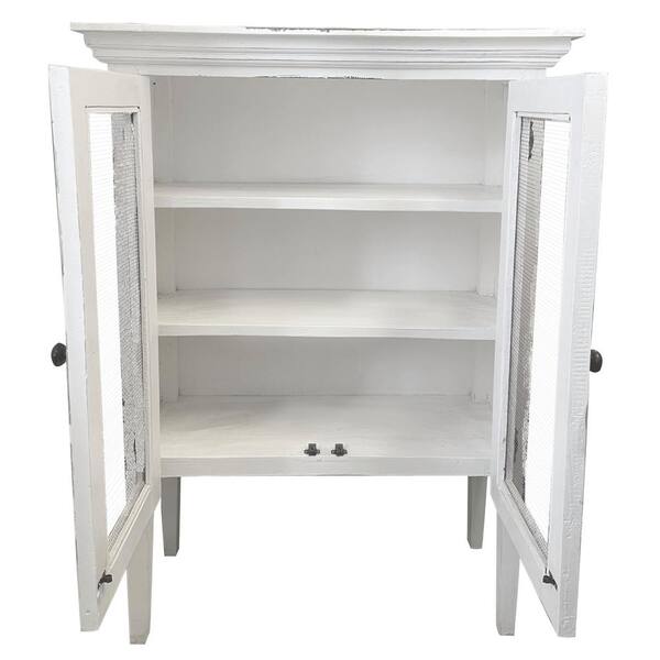 Small Narrow Rustic Cabinet w/Shelves & Drawers Whitewashed Wood w/Metal  Accents
