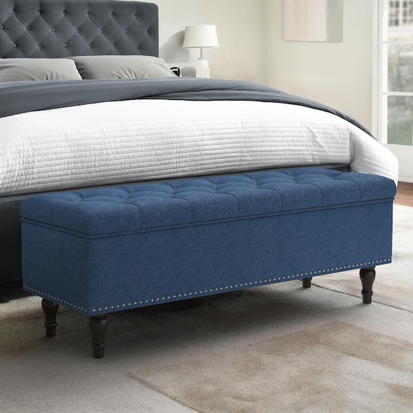 LUE BONA Navy Fabric Ottoman 50.8 in. x 17.1 in. x 18.5 in. Bench For Bedroom End Of Bed