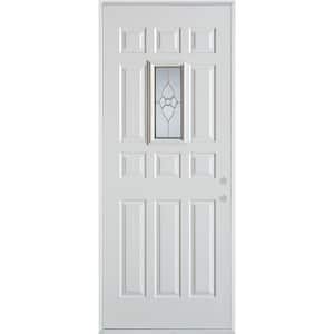 32 in. x 80 in. Traditional Brass Rectangular Lite 12-Panel Painted White Left-Hand Inswing Steel Prehung Front Door