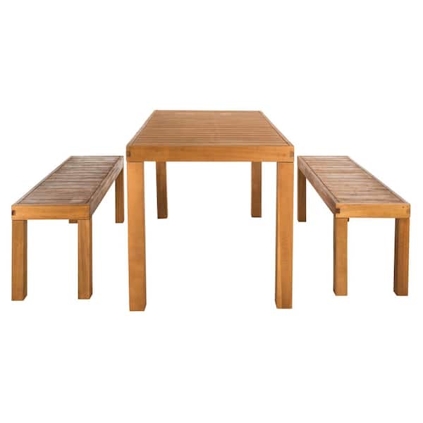 SAFAVIEH Dario Natural Brown 3-Piece Wood Outdoor Dining Set