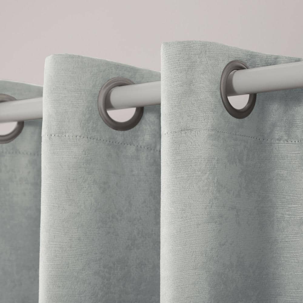 Silver Textured Sateen Room Darkening Grommet Curtains, 108"x52" Set of 2