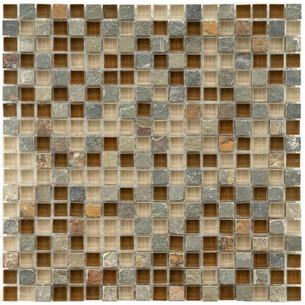 Merola Tile Tessera Mini Brixton 11-3/4 in. x 11-3/4 in. x 8 mm Glass and Stone Mosaic Tile