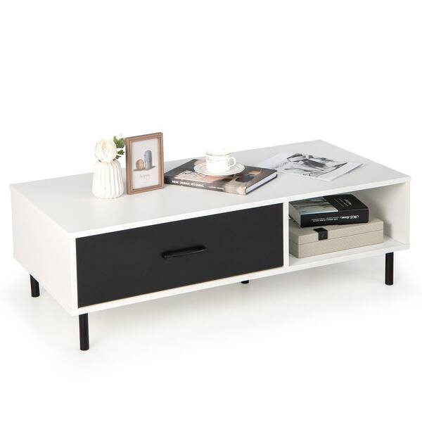 Gymax 43.5 in. White and Black Rectangle Wooden Modern Coffee Table 2-Tier  Accent Cocktail Table with Storage for Living Room GYM10869 - The Home Depot