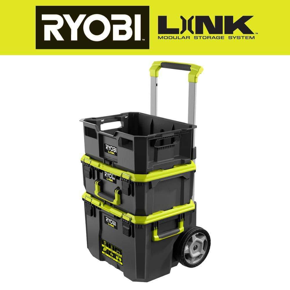 RYOBI LINK Rolling Tool Box with LINK Medium Tool Box and LINK Tool Crate