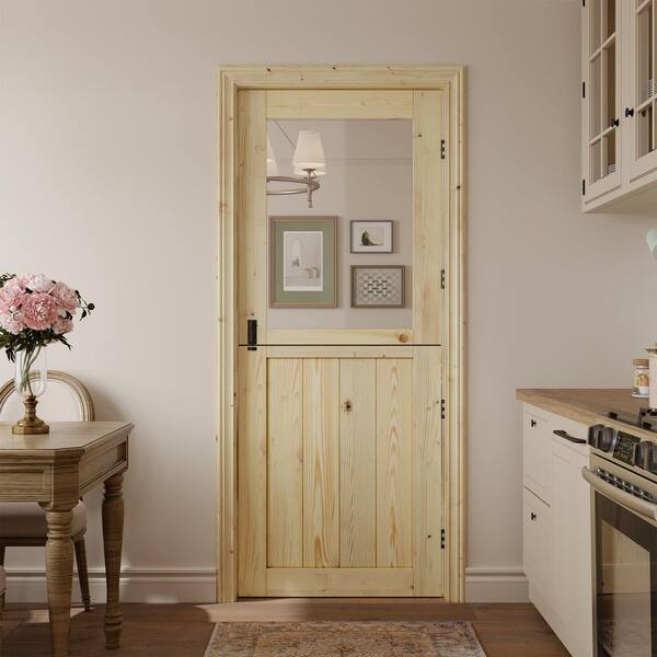 SOCBAZZAR 32in.x80in. 2-Panel Solid Wood 1-Lite Clear Glass Light