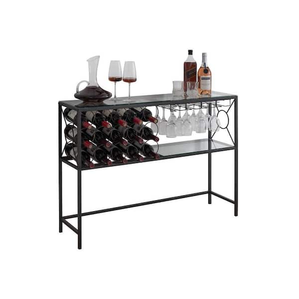 42 in. L Dark Bronze Finish Rectangle Top Glass Console Table/Wine Rack 15 bottles Holder (42Lx11Wx30H)