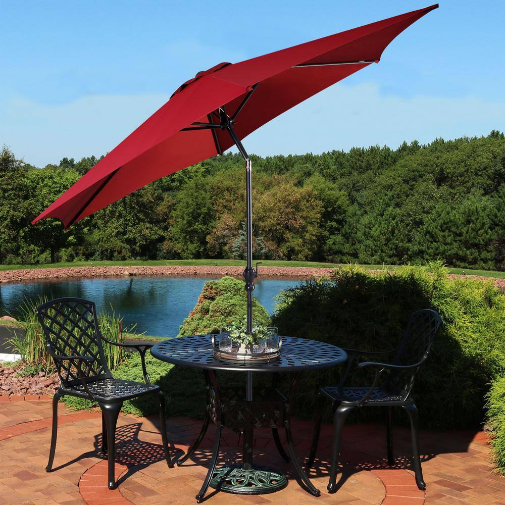 Red 9ft Steel Frame Outdoor Patio Umbrella with Crank
