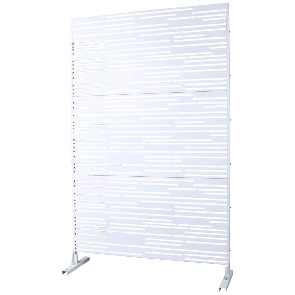 Full view of a white metal privacy screen panel.
