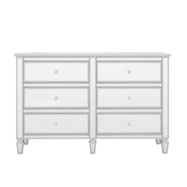 Utopia 4niture Annie 6-Drawer Silver Dresser 36.4 in. H x 56.1 in. W x 18.1 in. D