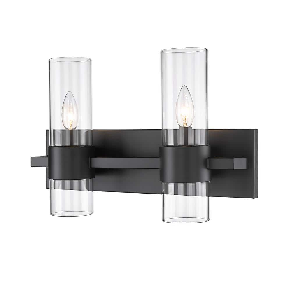 Lawson 17 in. 2-Light Matte Black Vanity-Light with Clear Glass Shade 