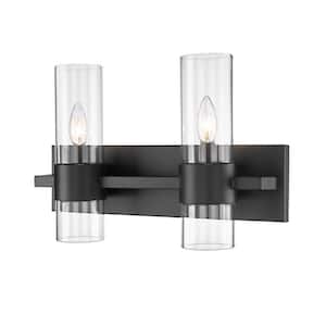 Lawson 17 in. 2-Light Matte Black Vanity-Light with Clear Glass Shade