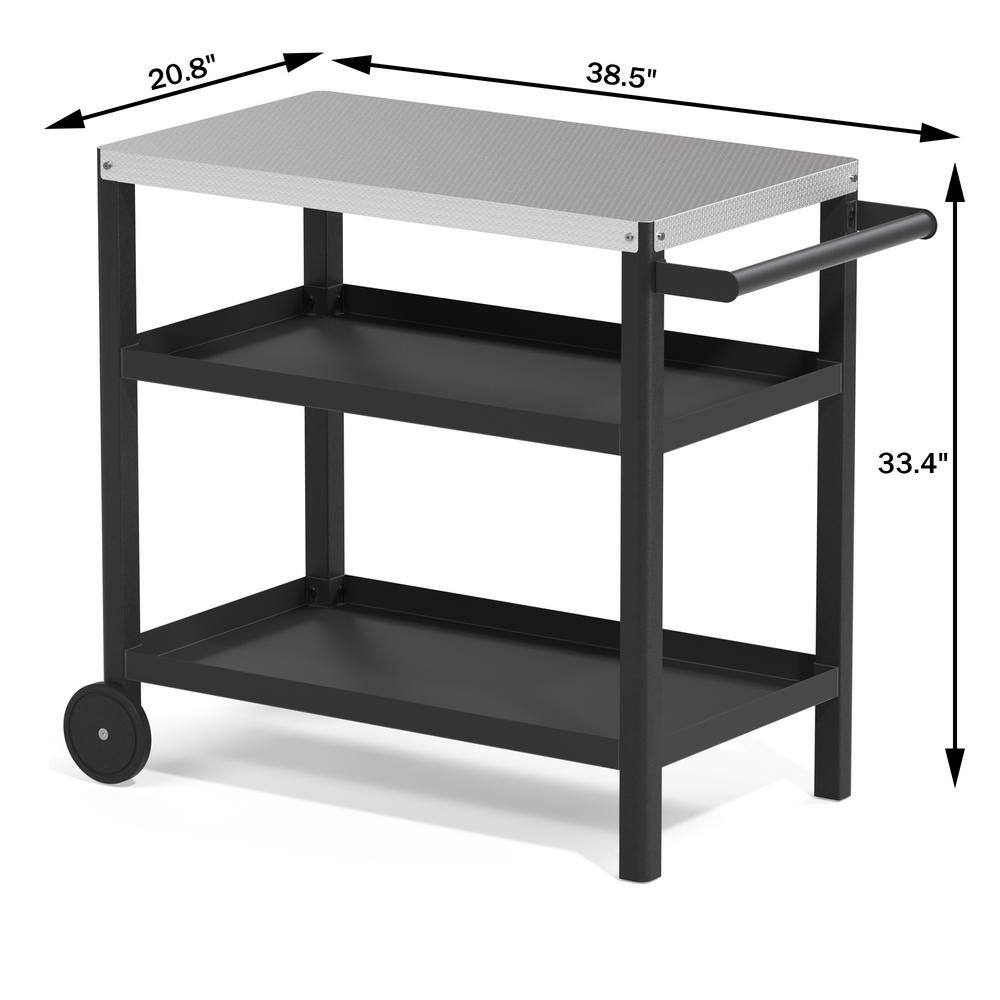 Black HDPE Outdoor Kitchen Cart Trolley BBQ Stand Grill Cart with Stainless