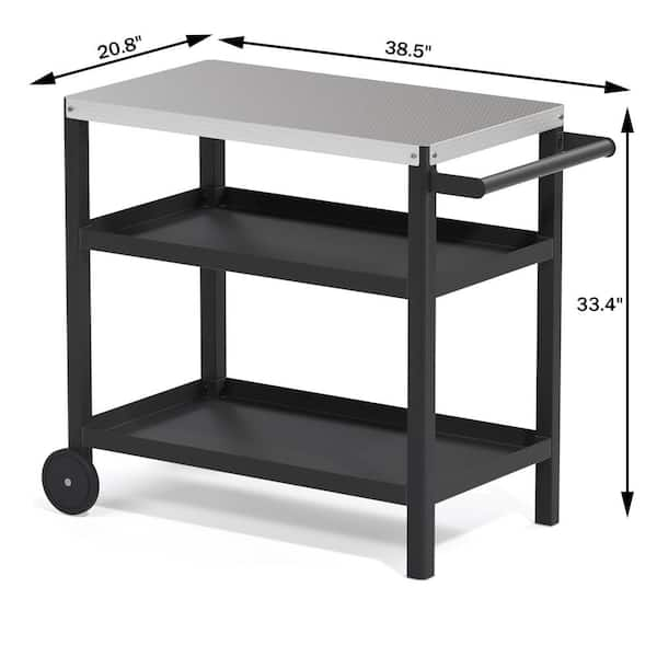 Black HDPE Outdoor Kitchen Cart Trolley BBQ Stand Grill Cart with ...