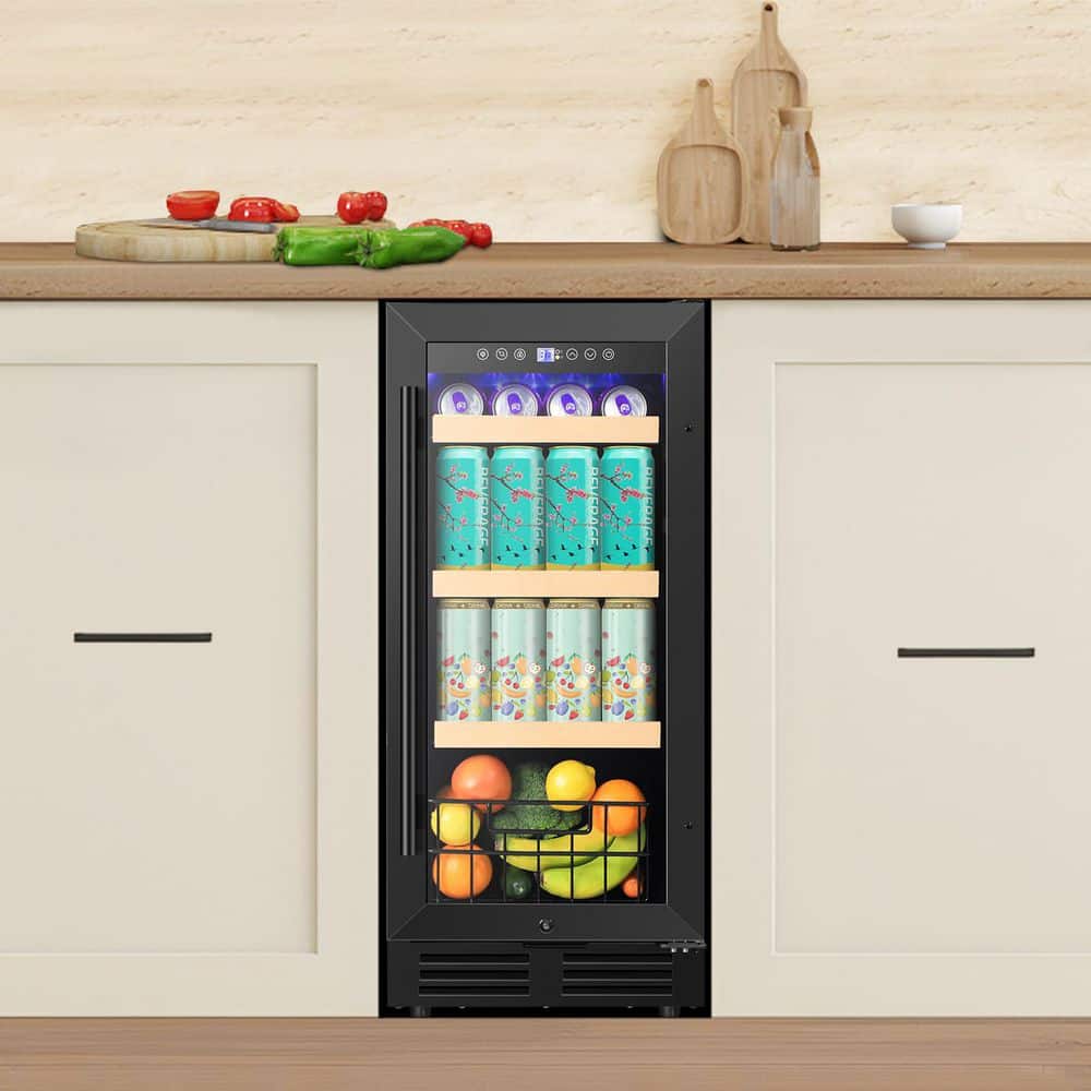 15 in. Single Zone 150-Cans Beverage Cooler with Reversible Door Hinge Adjustable Storage Space Beer Fridge in Black price history on PriceWatchPro