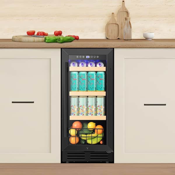 TITTLA 15 in. Single Zone 130-Can Built-in Beverage Cooler Reversible Door 6-Adjustable Feet Beer Fridge in Black