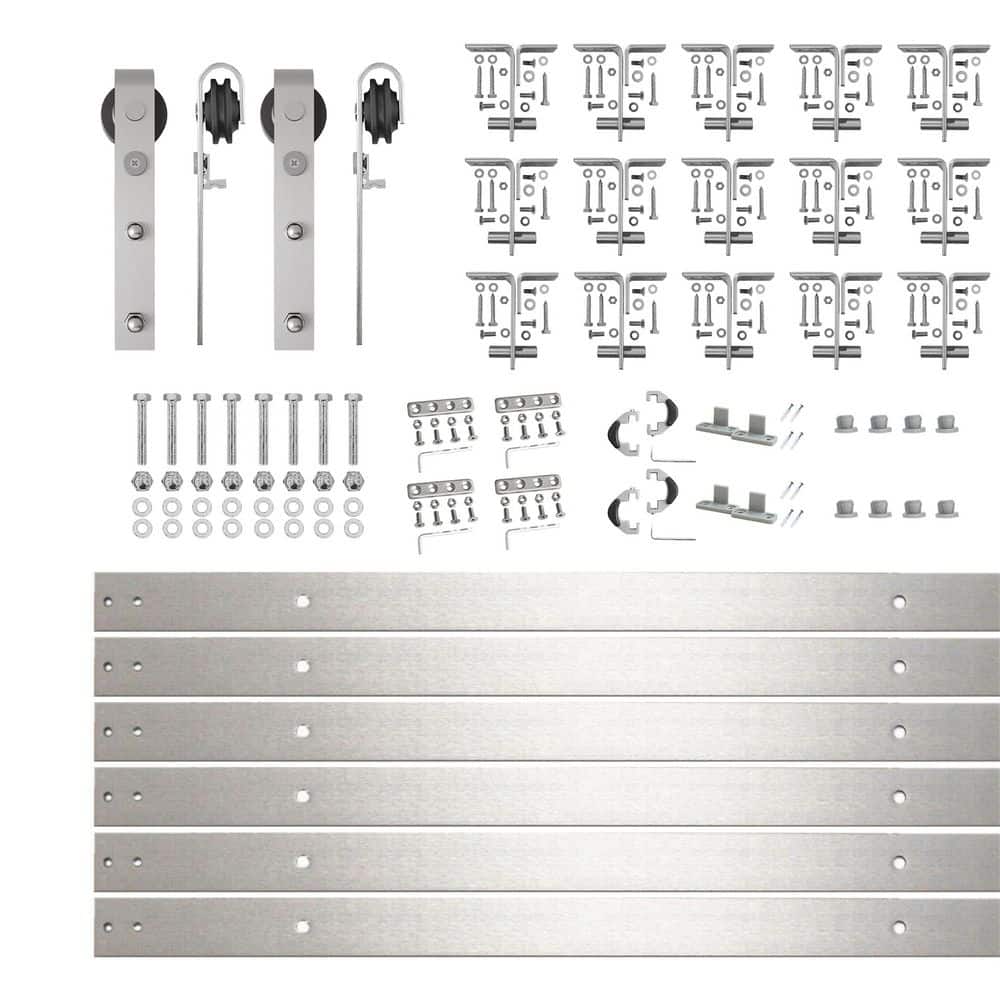 18 ft./216 in. Brushed Nickel Ceiling Mount Double Track Bypass Sliding Barn Door Track and Hardware Kit for Double Door price history on PriceWatchPro