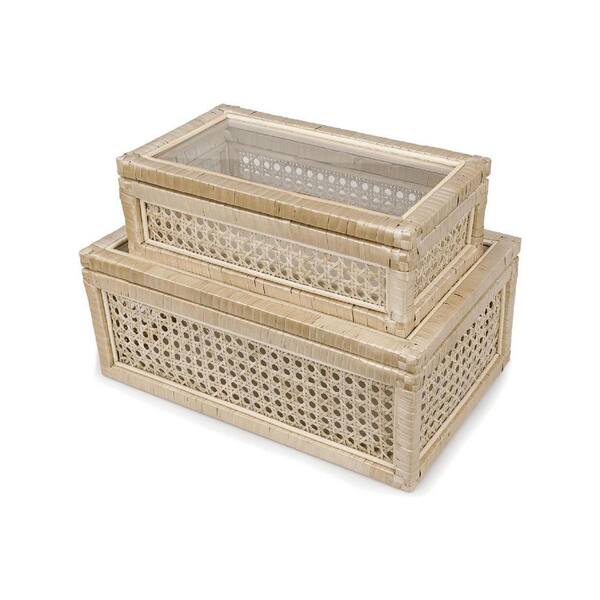 Brown 15 in. x 9 in. Wicker Rattan Decorative Box with Lids Set of 2 ...