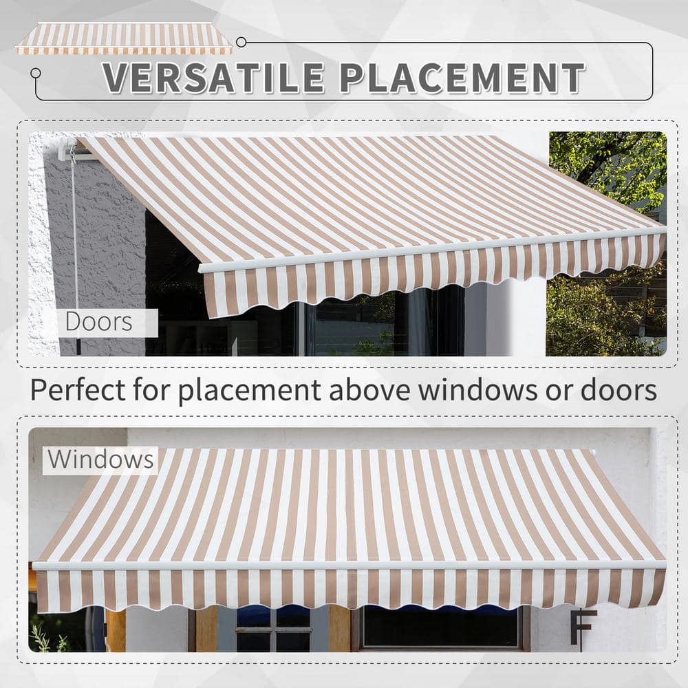Beige 12' x 8' Retractable Aluminum Patio Awning with Manual Crank