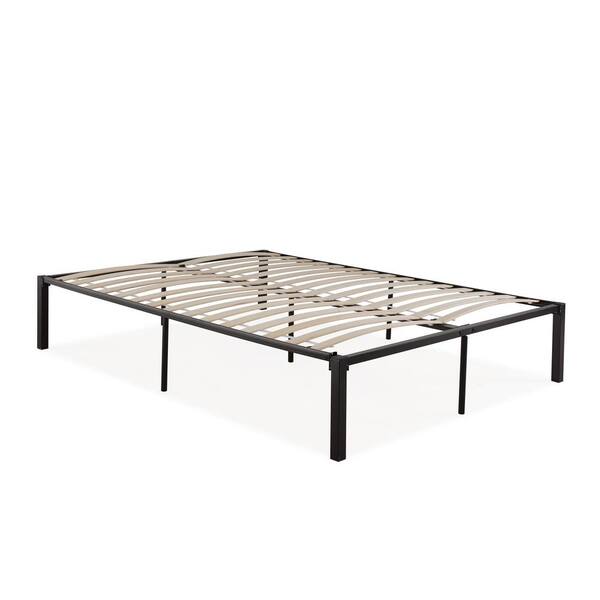 Handy Living Quick Assembly Queen Black Metal Bed Frame with Wood Slats