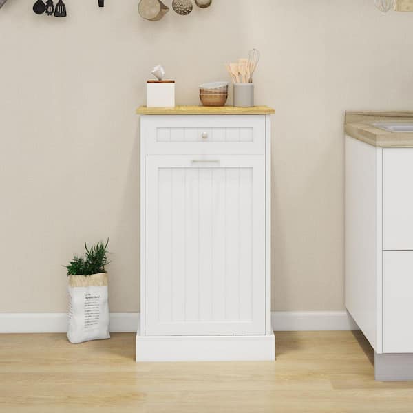 One Drawers and One-Compartment Tilt-Out Trash Cabinet Kitchen Trash Cabinet in White