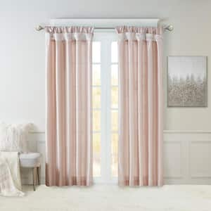 Natalie Blush Solid Polyester Faux Silk 50 in. W x 84 in. L Room Darkening Twisted Tab Curtain with Lining