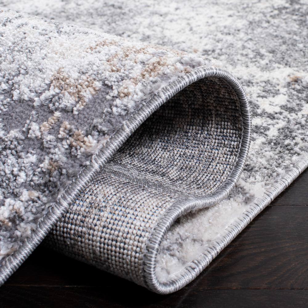 Ivory and Gray Abstract Stain-Resistant Runner Rug