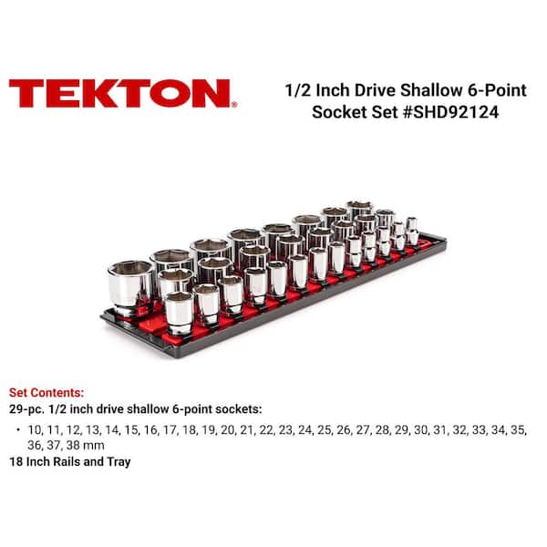 1/2 in. Drive 6-Point Socket Set, (29-Piece) (10-38 mm) with Rails