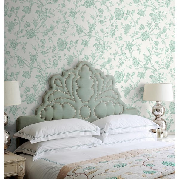 40.5 sq. ft. Seaglass Jasmine Chinoiserie Vinyl Peel and Stick Wallpaper Roll