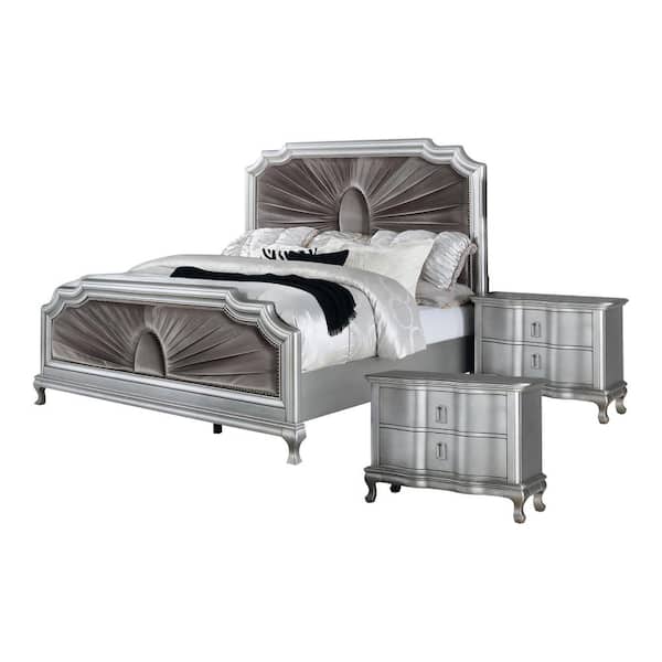 Furniture of America Lorenna 3-Piece Silver and Warm Gray Queen Wood Bedroom Set