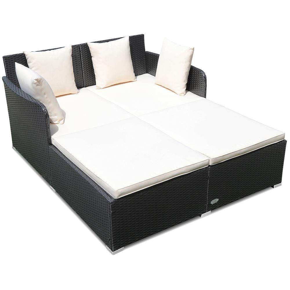 Wicker Outdoor Day Bed with 4 Pillows and Beige Cushions Sofa price history on PriceWatchPro