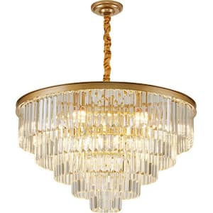 31.5 in. 15-Light Modern Crystal Chandelier 5-Tier Gold Luxury Adjustable Pendant Light for Living Room(Bulbs Included)