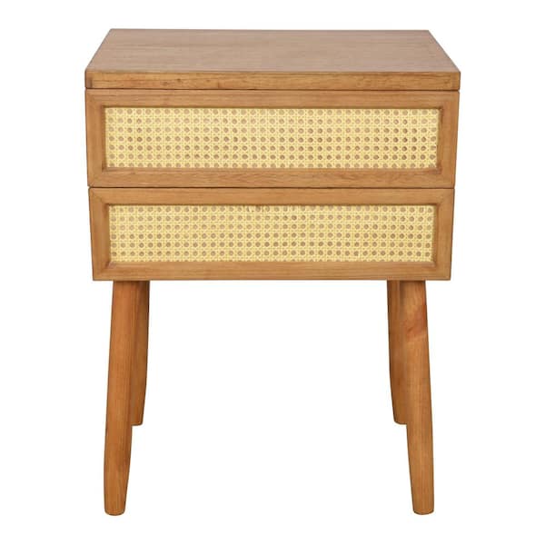 Rattan Square Wood Side Table, Rattan Side Table With Storage
