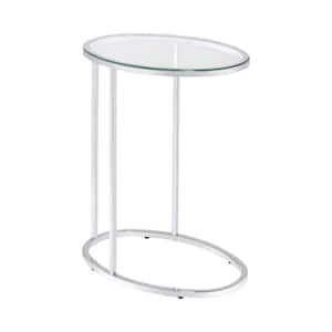 11.25 in. Chrome and Clear Oval Glass Snack Table