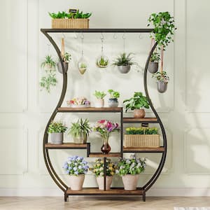 Eileen 71 in. Rustic Brown Curve Wood Indoor Plant Stand with 6 Tiers