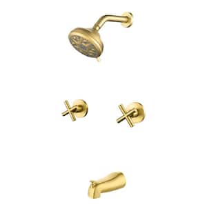 Double Handle 10 -Spray Tub and Shower Faucet 1.8 GPM with 5.34 in. Spout Reach in Brushed Gold, Valve Included