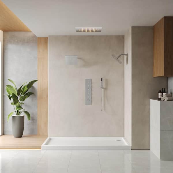 5-Spray Patterns Square Ceiling Mount Dual Shower Head Fixed Shower Head with Handheld in Brushed Nickel
